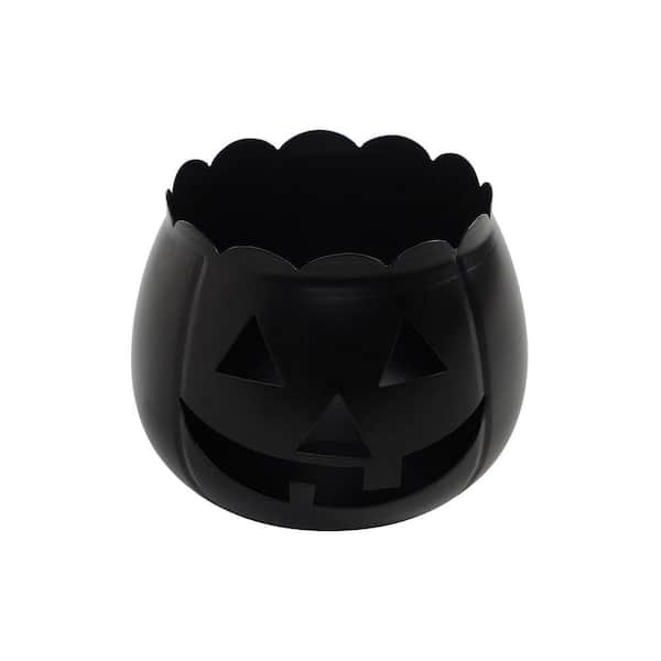 VHC BRANDS 6.25 in. Black Jack-O-Lantern Halloween Candle Holder