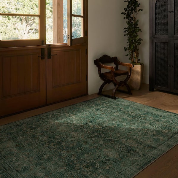 Machine Washable Rug with Standard Pad-Frances Jade Green 5 ft. x 7 ft.