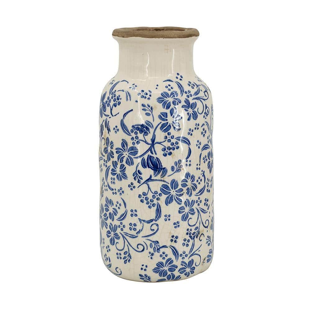 13 in. White Ceramic Cylinder Decorative Vase 1-Piece w 13 in. White Ceramic Cylinder Decorative Vase 1-Piece w
