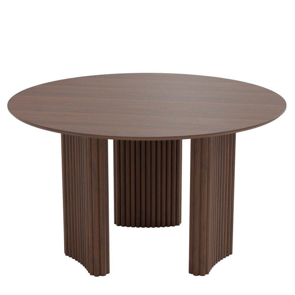 Farmhouse Walnut Round Solid Wood 46 in. W 3-Legs Base Kitchen Dining Table Seats 4