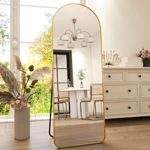 21 in. W x 63 in. H Arched Gold Aluminum Alloy Framed Rounded Full Length Mirror Standing Floor Mirror