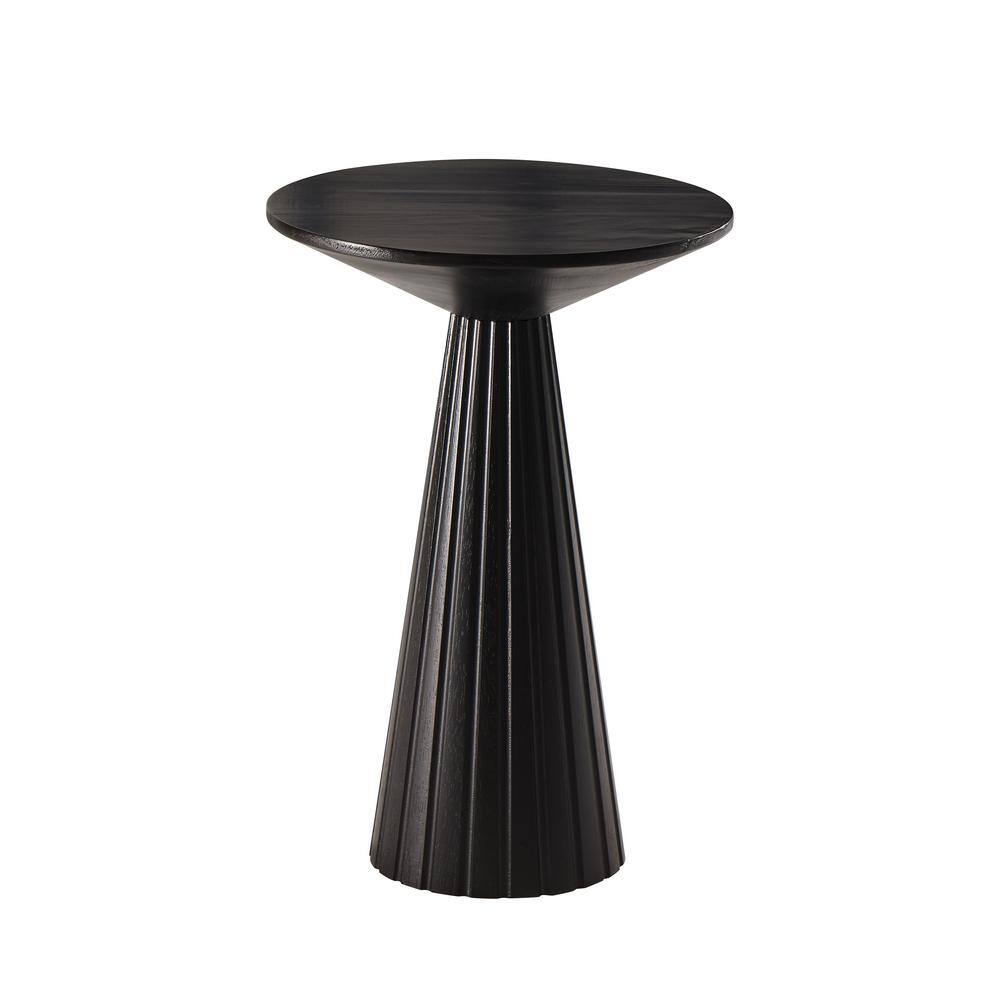 Black Round Pedestal Wood End Table with Textured Finish