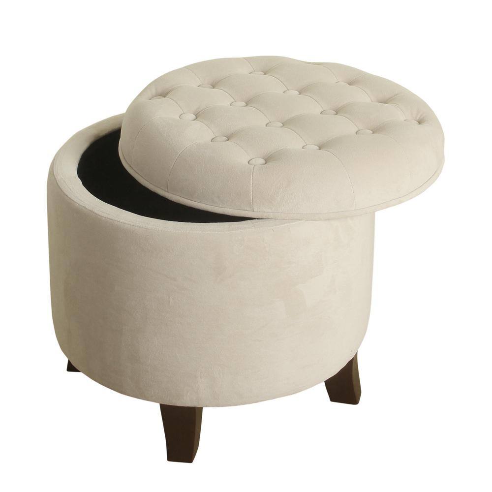 Rustic Brown Velvet Tufted Round Storage Ottoman