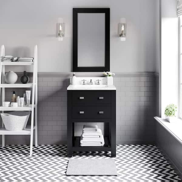 Water Creation 24 in. W x 21.5 in. D Vanity in Espresso with Marble Vanity Top in Carrara White, Mirror and Chrome Faucet