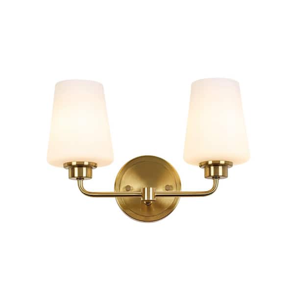 13 in. W 2-Light White Vanity Light Wall Lamps with White Glass