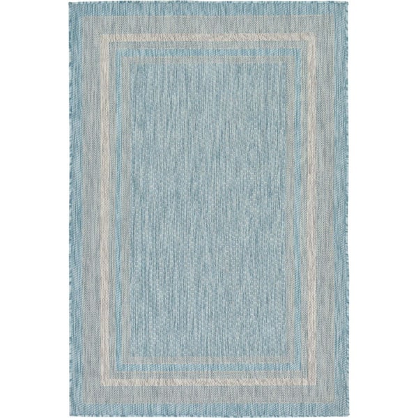 Unique Loom Outdoor Soft Border Aquamarine 4' 0 x 6' 0 Area Rug