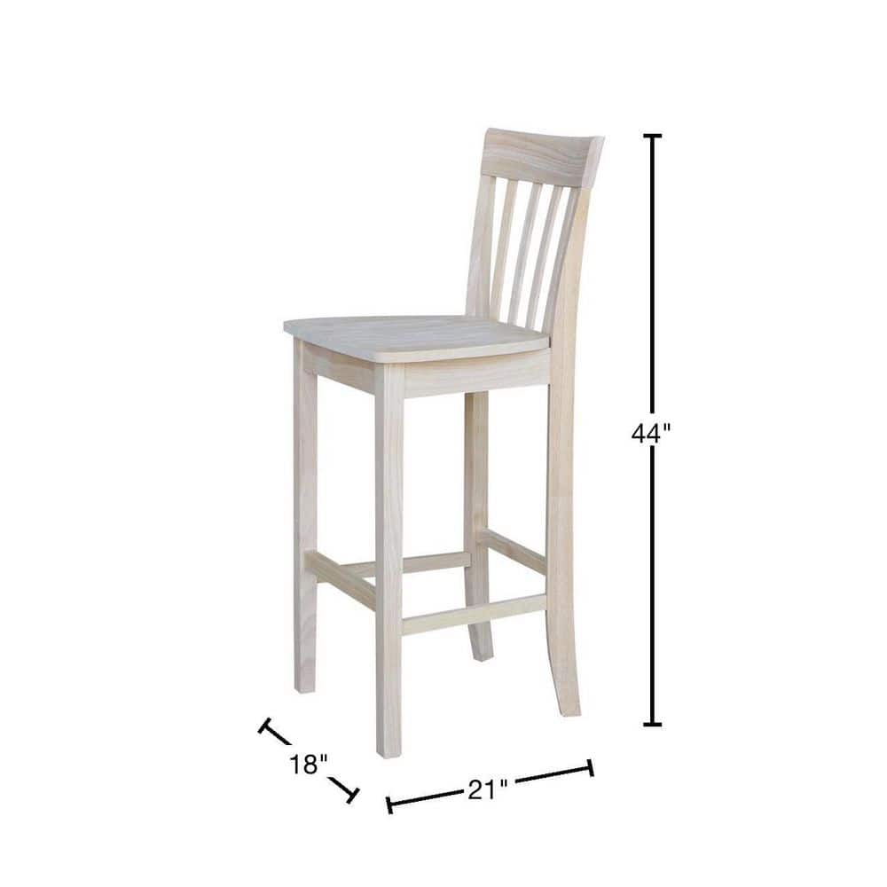 Solid Parawood Slatback Barstool 46" Unfinished Traditional Design