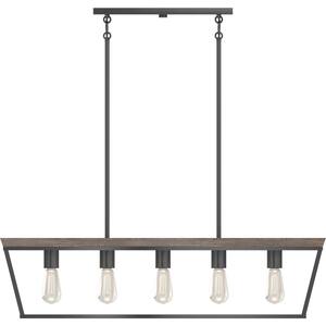 5-Light Black and Walnut Island Bulb Pendant Light