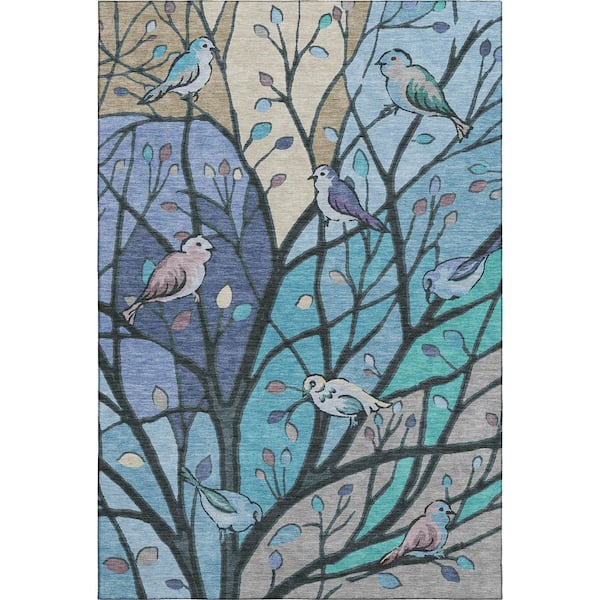 Mayfield Premium Machine Washable Abstract AMF2336 Blue 5 ft. x 7 ft. 6 in. Area Rug