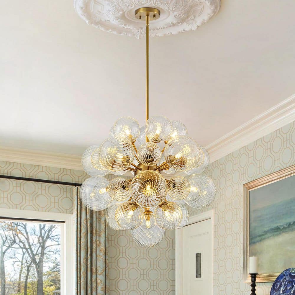 LLHZSY Dvorakova 23.62 in. 21-Light Modern Gold Bubble Cluster
