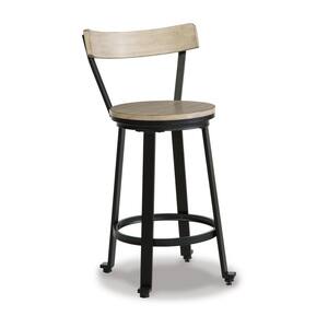 23.75 in. Tan and Black Low Back Metal Frame Counter height Stool with Wooden Seat (Set of 2)