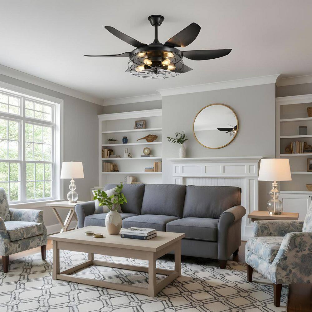 52 in. Indoor Black Retro Cage Style Ceiling Fan with Remote Control price history on PriceWatchPro