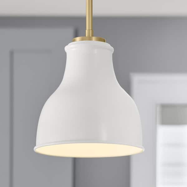 7 in. Fitter Small Matte White Metal Bell Pendant Lamp Shade Compatible with 2-1/4 in. Fitter Size