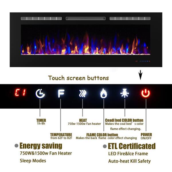 Boyel Living Black 60 in. 400 Sq. Ft. Recessed and Wall Mounted Electric  Fireplace with Logs and Crystals VL-EF60 - The Home Depot
