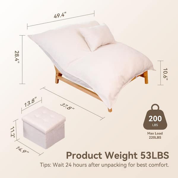 Wood Outdoor Oversized Chaise Lounge Chair Sets with White Cushions Sofa Chair Loveseat Couch with Removable Upholstered