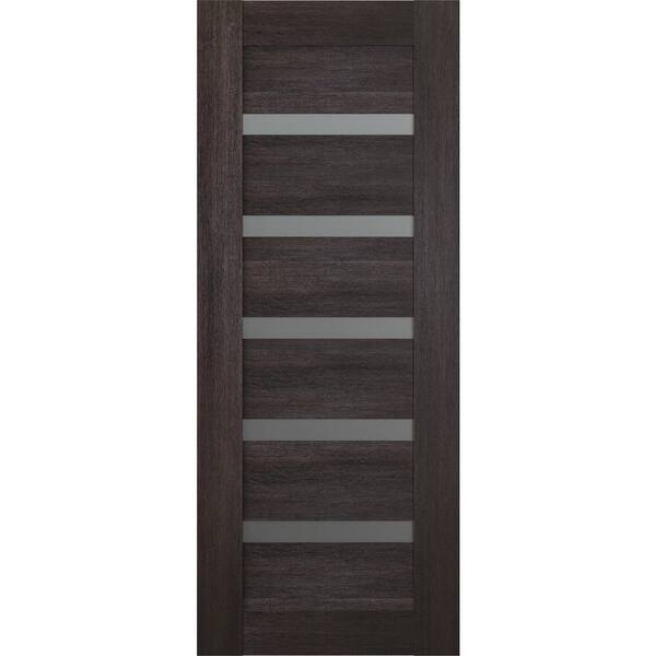 Belldinni Vona 07-04 18 in. x 80 in. No Bore Solid Core 5-Lite Frosted Glass Veralinga Oak Wood Composite Interior Door Slab