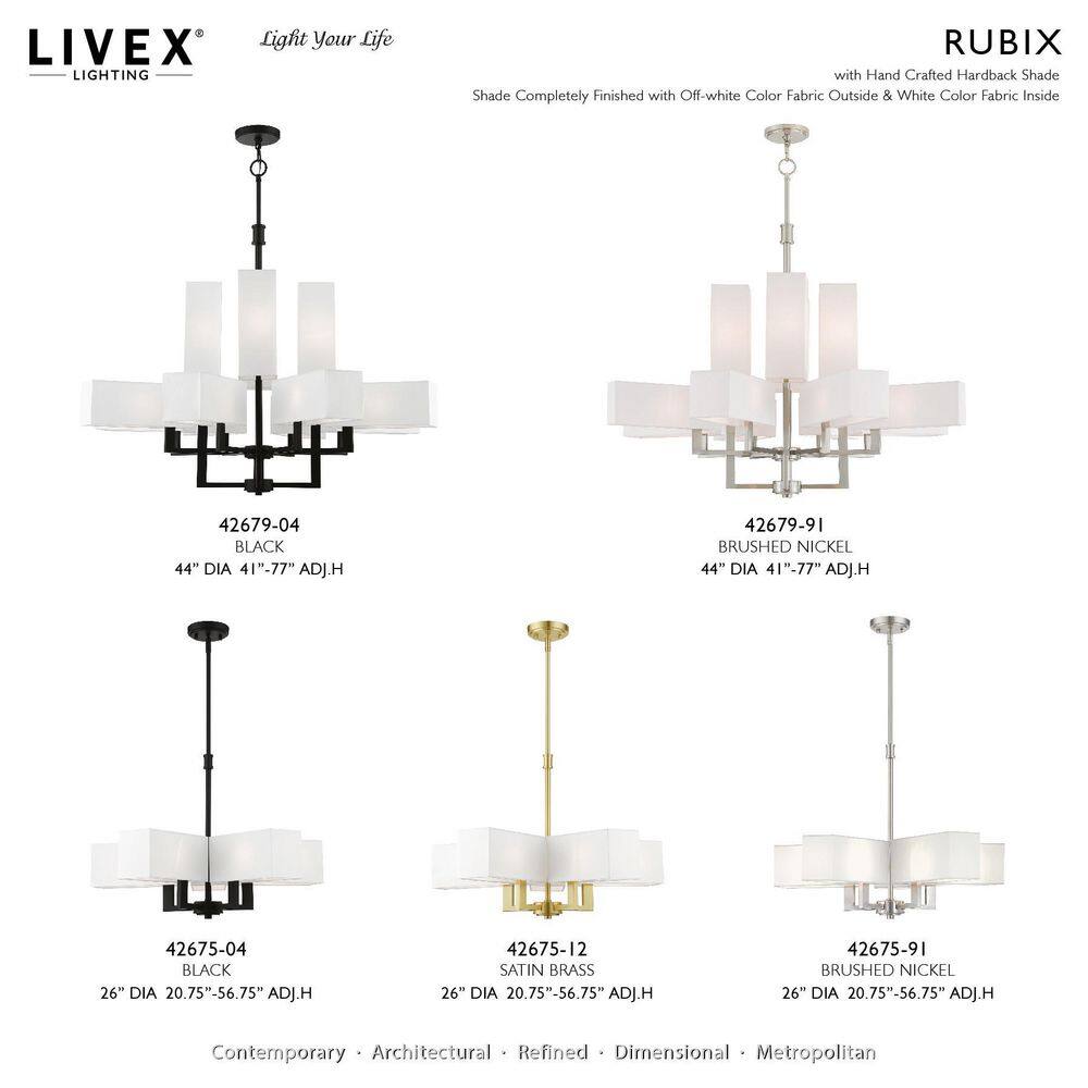 Satin Brass and Black 5-Light Chandelier with Fabric Shades