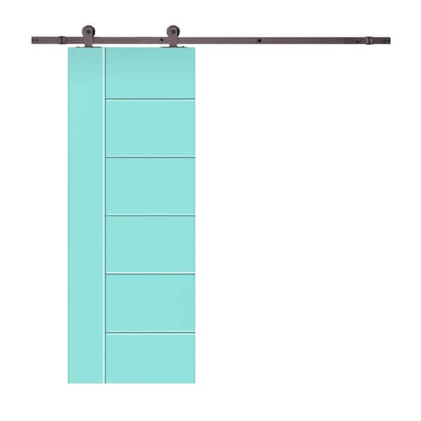 CALHOME Modern Classic 24 in. x 80 in. Mint Green Stained Composite MDF Paneled Sliding Barn Door with Hardware Kit