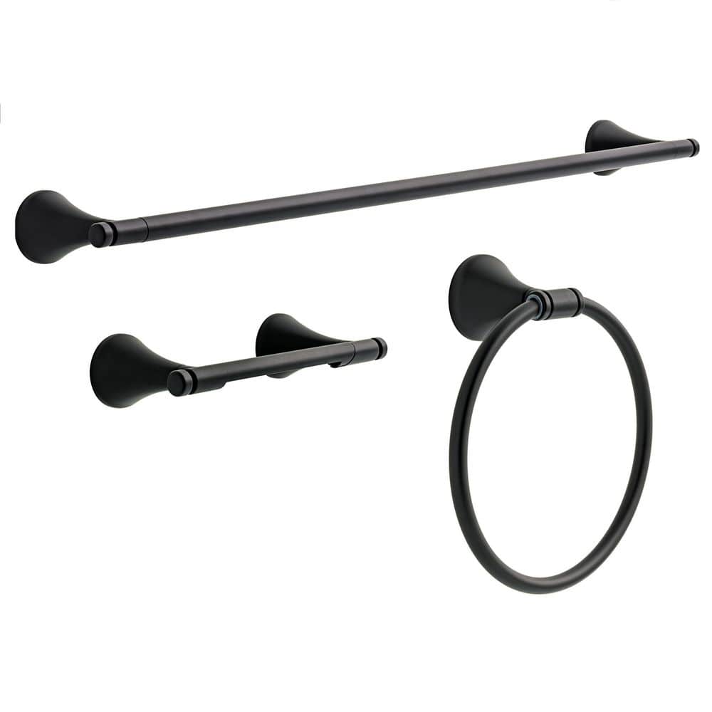 Foundations Design Series 3-Piece Bath Hardware Set 24 in. Towel Bar, Toilet Paper Holder, Towel Ring in Matte Black price history on PriceWatchPro