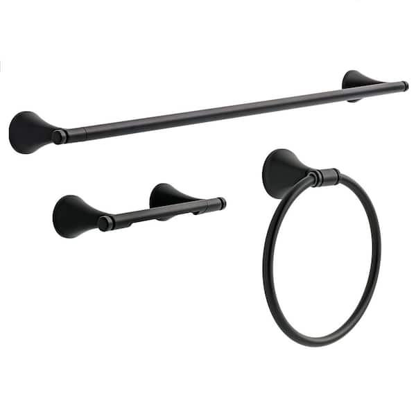 Foundations Design Series 3-Piece Bath Hardware Set 24 in. Towel Bar, Toilet Paper Holder, Towel Ring in Matte Black
