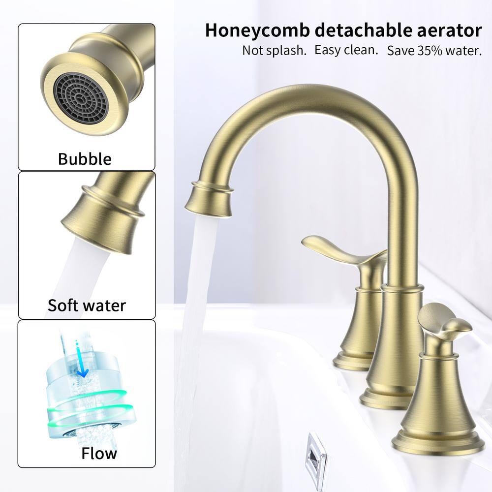 Brushed Gold 8-Inch Widespread Double Handle Bathroom Faucet