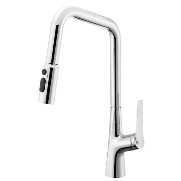 Single Handle 16.7 in. Pull Down Sprayer Kitchen Faucet with 360° Swivel Spout 1 Hole Kitchen Taps in Polished Chrome