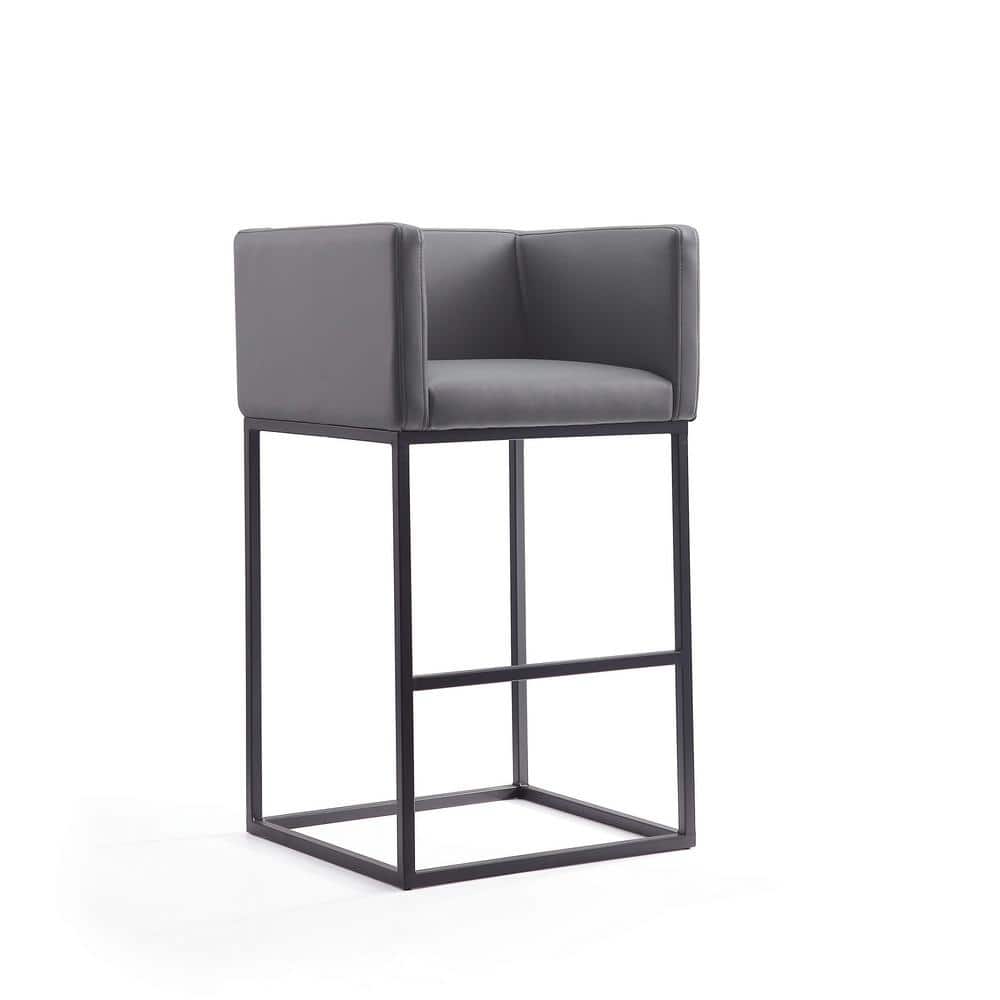 Embassy 38" Gray Faux Leather and Black Metal Barstool