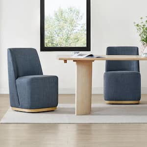Oberon Blue Fabric Modern Dining Chairs with Casters Base and Solid Wood Frame for Kitchen and Dining Room (Set of 2)