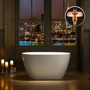 Arras 48 in. Acrylic Flatbottom Bathtub in White with Matte Black Drain and Overflow