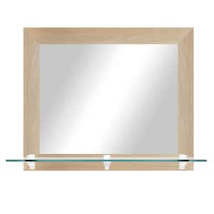 Modern Rustic ( 25.5 in. W x 21.5 in. H ) Blonde Maple Horizontal Mirror with Tempered Glass Shelf and White Brackets