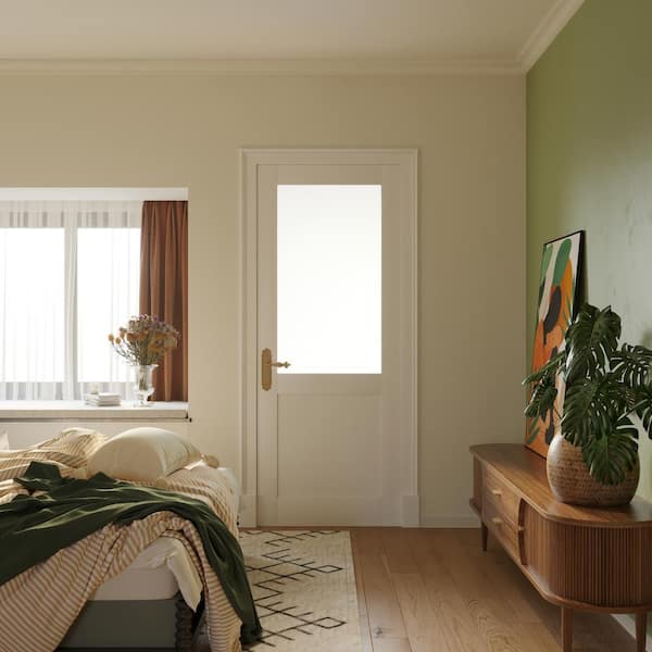 28 in. x 96 in. 1/2 Lite Tempered Frosted Glass White Primed Solid Core MDF Interior Door Slab