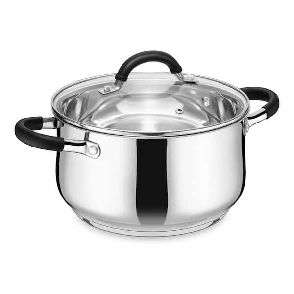 2-piece 4 Quart Stainless Steel Stock Pot with Glass Lid Tri-Ply Base Heat Proof Handles Induction Gas