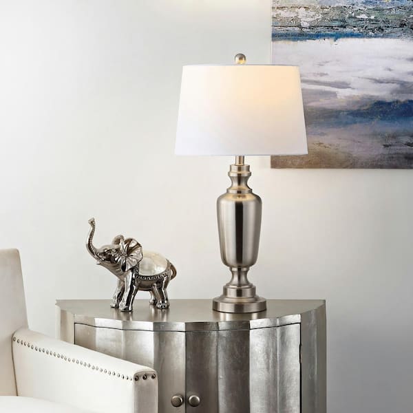 Ezra 28 in. Nickel Table Lamp with White Shade