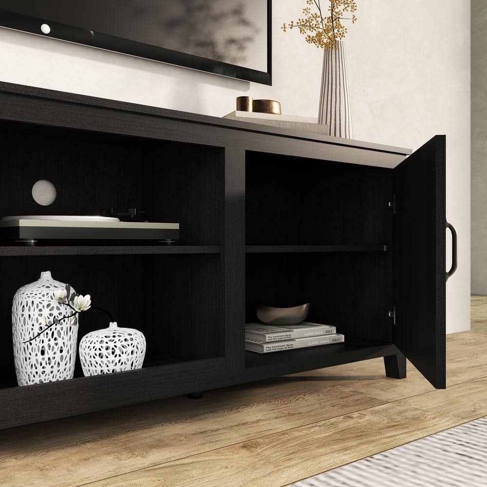 Modern Black Particle Board TV Stand with Cabinets and Shelves for 60" TVs