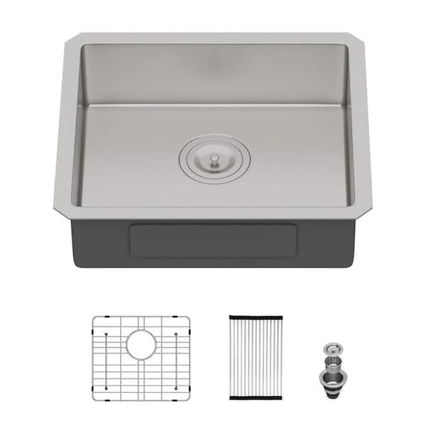 18 in. Undermount Singel Bowl 16 Gauge Brushed Nickel Stainless Steel Kitchen Sink with Drain