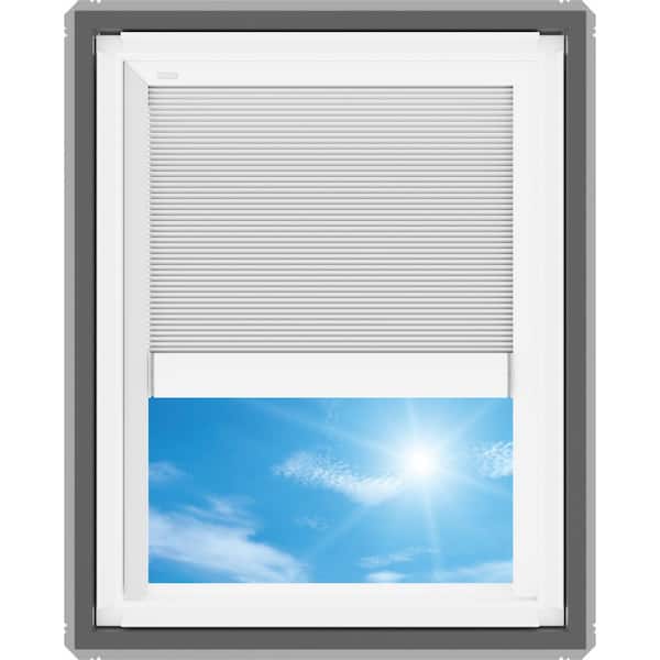 21 in. x 26-7/8 in. Fixed Deck Mount Skylight with Laminated Low-E3 Glass, White Solar Powered Room Darkening Shade