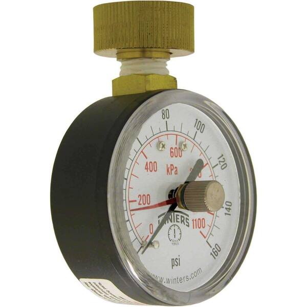 Winters Instruments PETM Series 2.5 in. Water Test Gauge with Maximum Pointer and 3/4 in. Female Swivel Hose and Range of 0-160 psi/kPa