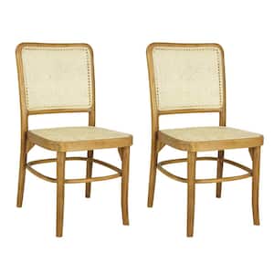 Colmar Mid-Century Vintage Wood Rattan Dining Chair, Natural (Set of 2)