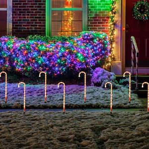 8-Count Textured Candy Cane Christmas Pathway Lights Lawn Stakes