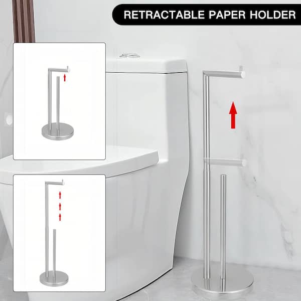 Freestanding Toilet Paper Stand with Spare Roll Storage in Brushed Nickel