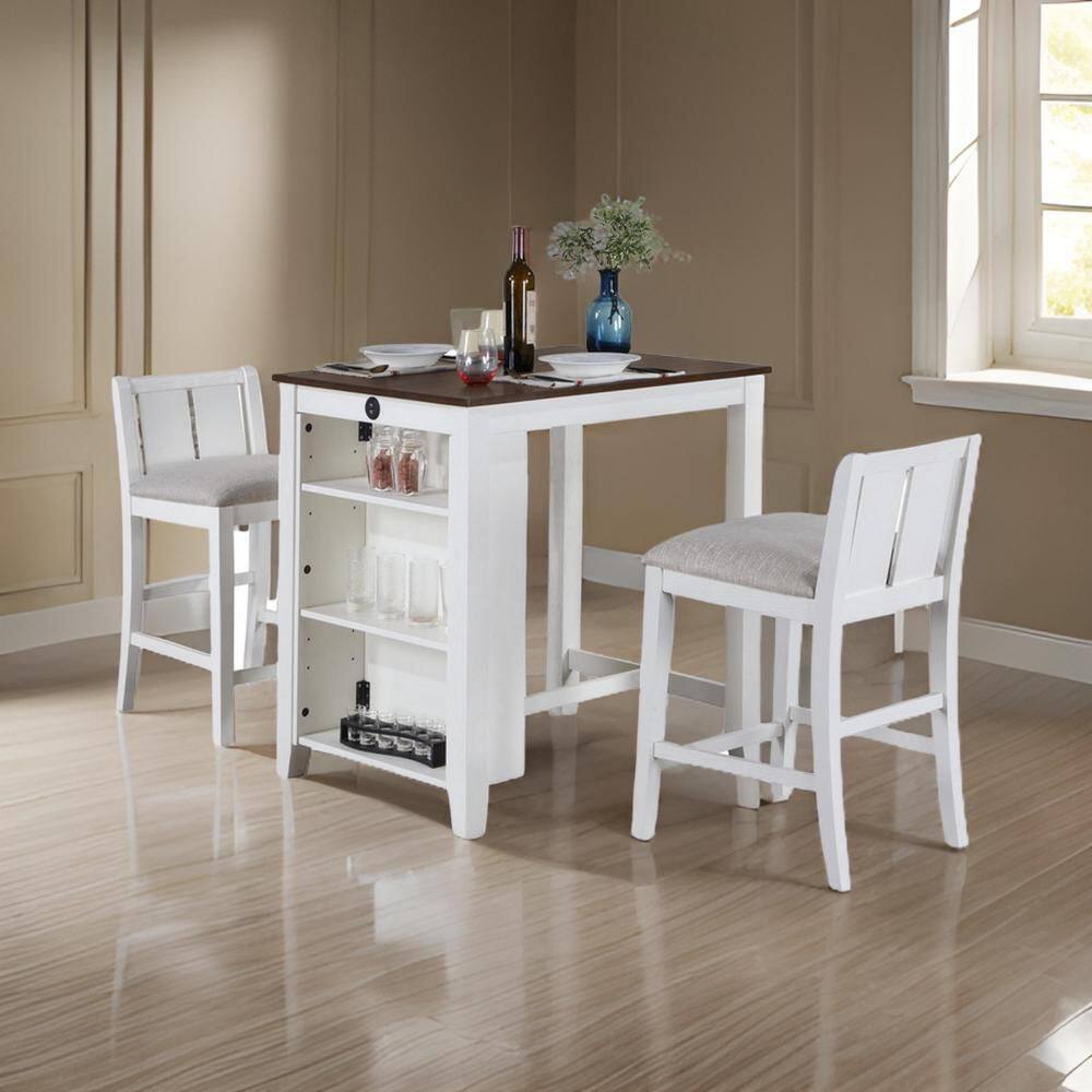 Ham 3-Piece Rectangle White and Brown Wood Top 4-Legs Dining Table Set Seats 2 price history on PriceWatchPro