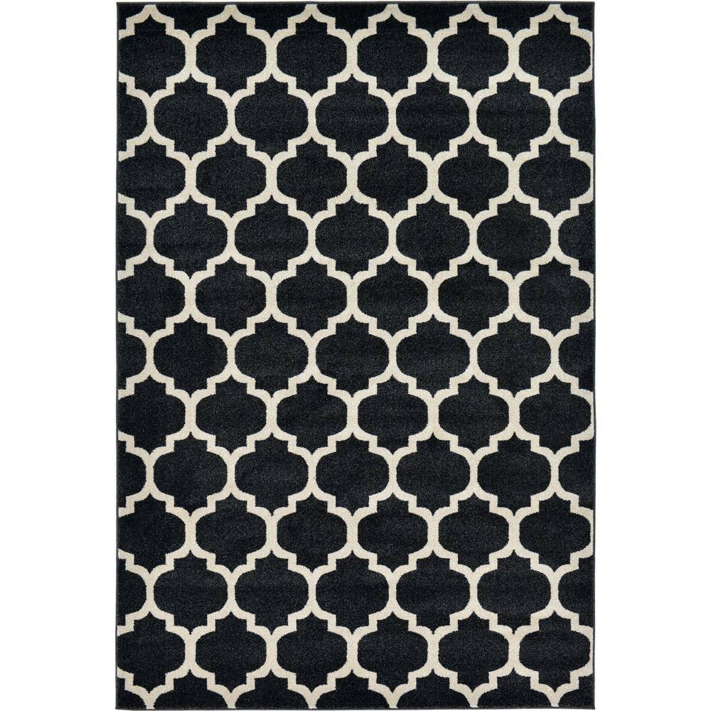 Black Synthetic Trellis 6' x 9' Reversible Washable Rug