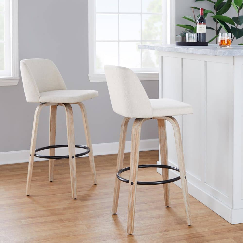 Lumisource Toriano 39 in. Cream Noise Fabric, White Washed Wood