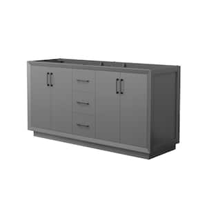 Strada 65.25 in. W x 21.75 in. D x 34.25 in. H Double Bath Vanity Cabinet without Top in Dark Gray