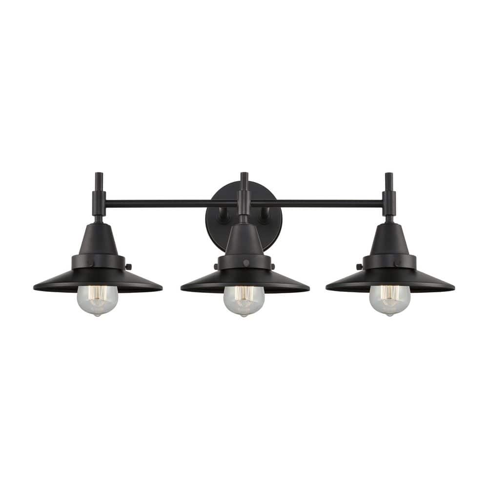 Railroad 26 in. 3-Light Matte Black Vanity Light with Metal Shade price history on PriceWatchPro