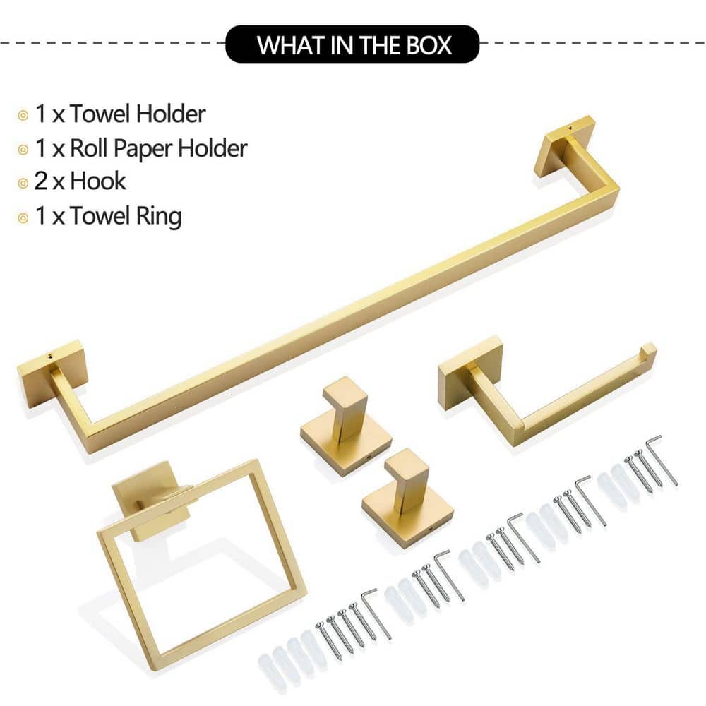 Brushed Gold 5-Piece Stainless Steel Bathroom Hardware Set
