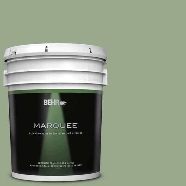 BEHR MARQUEE 5 gal. #PPU11-05 Pesto Green Semi-Gloss Enamel Exterior Paint & Primer