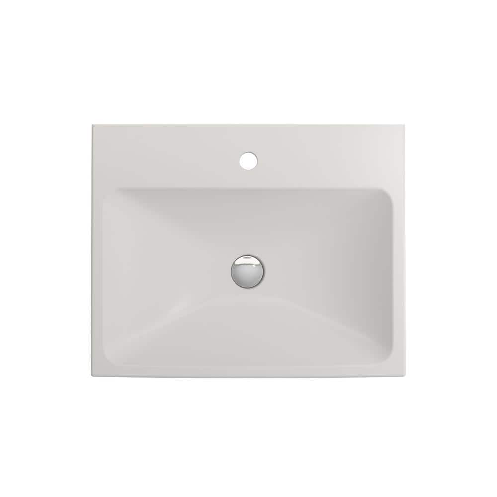 Matte White Ceramic Rectangular Wall-Mounted Bathroom Sink