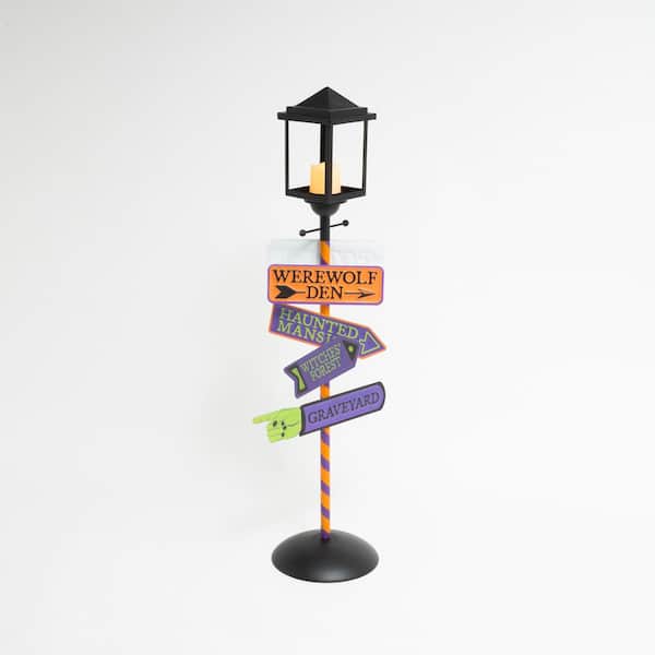 47.95 in Lighted Halloween Metal Street Lamp with Candle