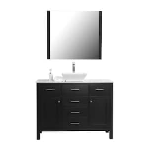 Laguna 48 in. W x 18 in. D x 35 in. H Single Sink Freestanding Bath Vanity in Black with White Marble and Mirror